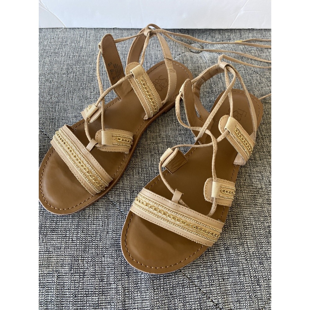 Franco Sarto Women's Morale Sandals Size 7M Ankle Lace Gold Chain Details - Picture 2 of 8